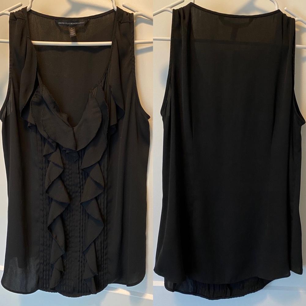 White House Black Market Black Ruffled Blouse